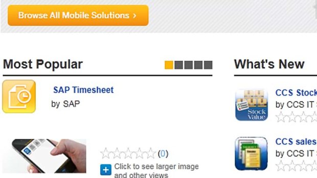 A partial screen shot of SAP corporate app store.