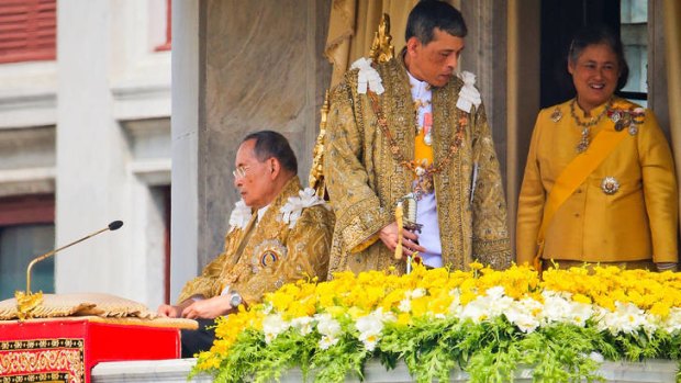 Uneasy succession ... the king, left, with Crown Prince Vajiralongkorn and Princess Maha Chakri Sirindhorn.
