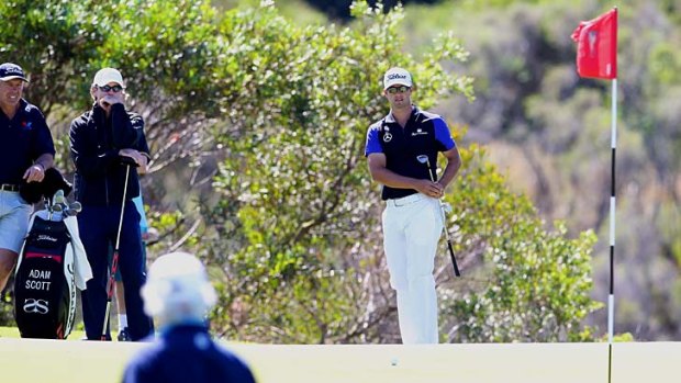 Experimental ... Adam Scott tried using a shorter putter at the Lakes during the practice rounds, but will revert to his broomstick putter for the Australian Open, which begins on Thursday.