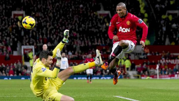 "Scandalous": Manchester United's Ashley Young appears to be brought down by Tottenham's goalkeeper Hugo Lloris but no penalty was given.