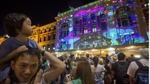 Crowds enjoy projections at White Night Melbourne 2015.