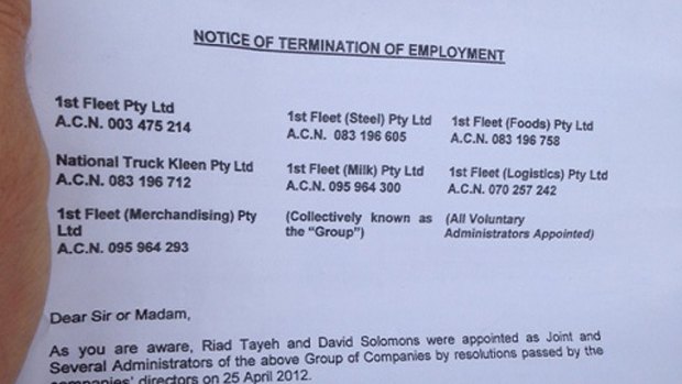 No job ... The termination notice handed to staff this morning.
