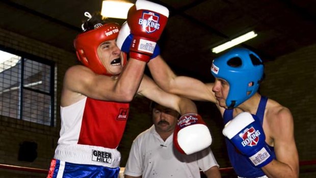 No holding back.... former champion Kostya Tszyu's eldest son Timophey at the NSW State Titles