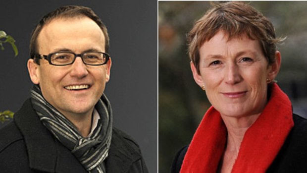 Melbourne candidates Adam Bandt (Greens, left) and Cath Bowtell (ALP).