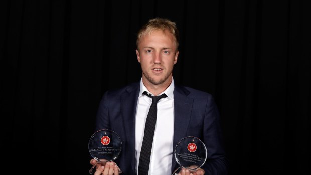 Big winner: Mitch Nichols with the Rod Allen Award at the Wanderers presentation night.