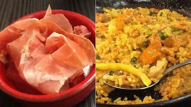 (L-R) The Serrano Jamon and the Paella.