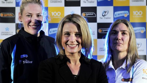 The power trio of Australian basketball: Lauren Jackson, NBL chief executive Kristina Keneally and Canberra Capitals coach Carrie Graf.