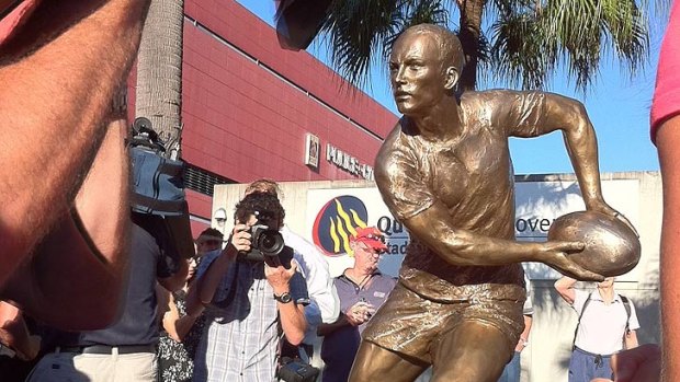 The bronze statue of Darren Lockyer that was unveiled at Suncorp Stadium this morning.