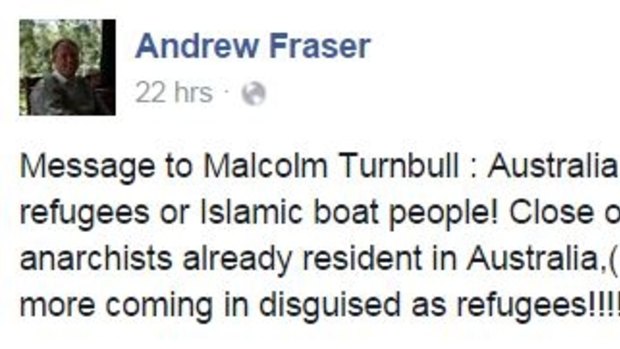 Andrew Fraser's Facebook post.