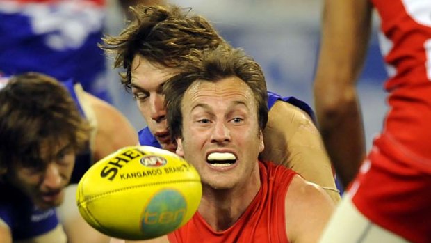 First semi-final, 2010. Liam Picken and Jude Bolton in typical surroundings - the bottom of the pack.