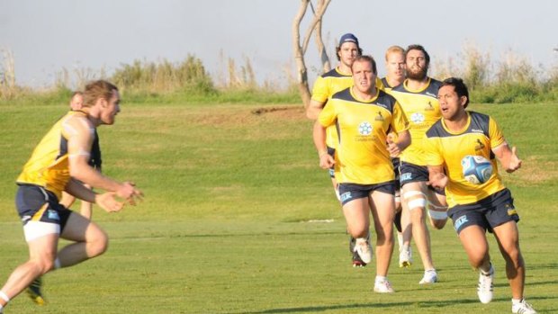 Christian Lealiifano, right, trains for the Brumbies in South Africa yesterday.