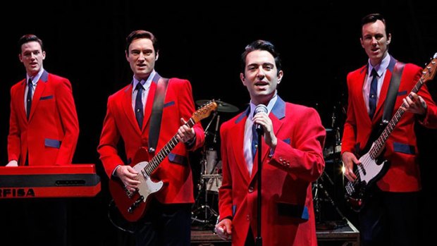 <i>Jersey Boys</i> cast playing the Four Seasons.