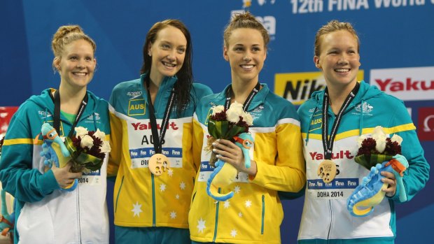 Bronze medallists: Kylie Palmer, Leah Neale, Brianna Throssell and Madi Wilson had an unexpected win in Doha.