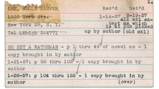 Annie Laurie Williams, a literary agent to whom Lee sent sections of her first attempt at what became <i>To Kill a Mockingbird</i>, kept records on author Harper Lee's progress on <i>Go Set a Watchman</i>.