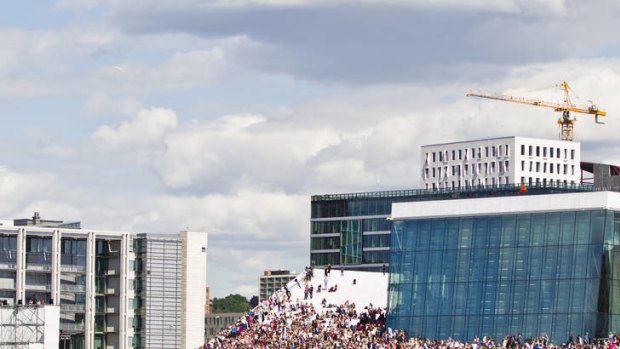 The scale of the Bieber crowd dwarfs the Opera House in Oslo.