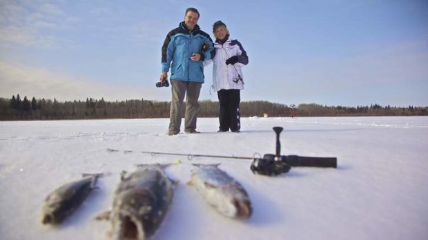 Ice fishing.