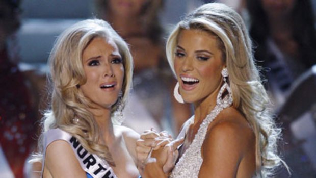 Carrie Prejean, right, at the Miss USA awards in Los Angeles in April.
