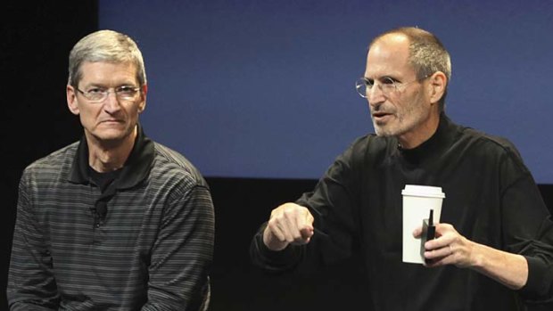 New Apple boss Tim Cook and the late chief executive Steve Jobs, appeared cool and casual at a news conference last year.