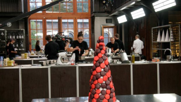 Tower of terror ... The MasterChef contestants recreate Zumbo's macarons.
