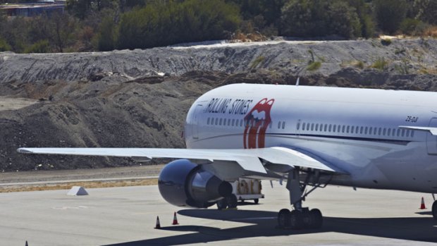 The Rolling Stones' plane remains on the tarmac at Perth Airport.