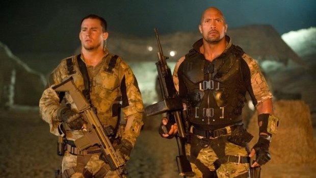 Channing Tatum with Dwayne Johnson in <i>G.I. Joe: Retaliation</i>.