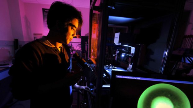 Prize pursuit: Leslie Yeo works in his laboratory at Monash University.