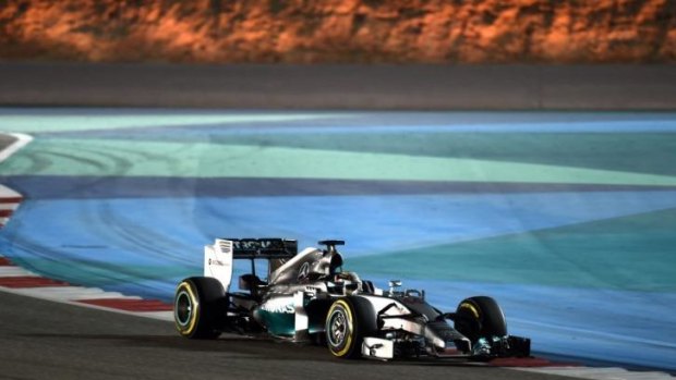 Lewis Hamilton steers his car during the Formula One Bahrain Grand Prix at Sakhir circuit.