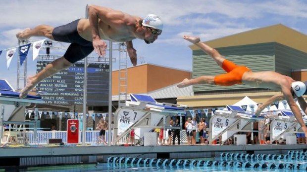 Back in the swim: Michael Phelps in action in Phoenix.