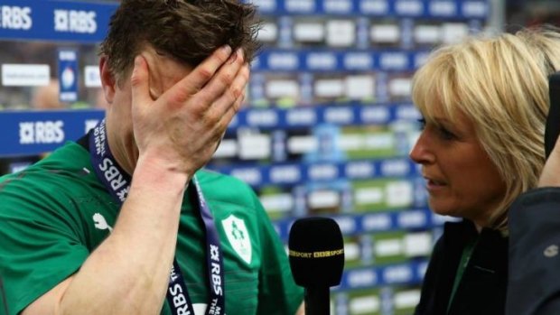 Emotional: O'Driscoll is interviewed by the BBC after the game.