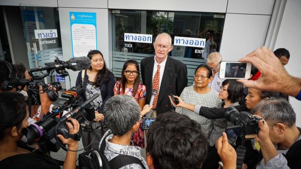 Alan Morison and Chutima Sidasathian with family and supporters at the courthouse in Phuket.