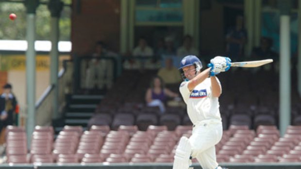 Keeping a very good watch ... Blues nightwatchman Nathan Hauritz on his way to an unbeaten ton against South Australia at the SCG yesterday.