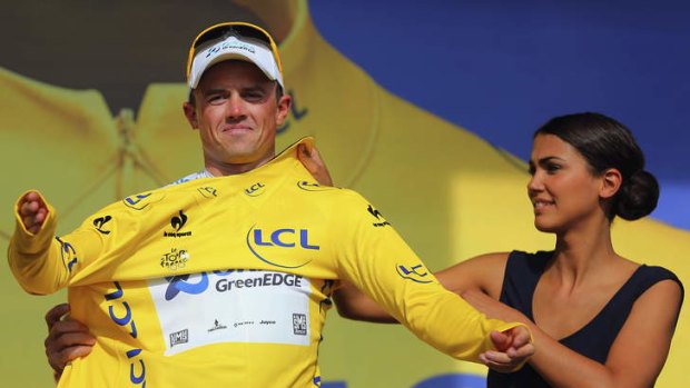 Yellow patch: Orica-GreenEDGE rider Simon Gerrans wears the leader's jersey for a second day in the Tour de France earlier this year.