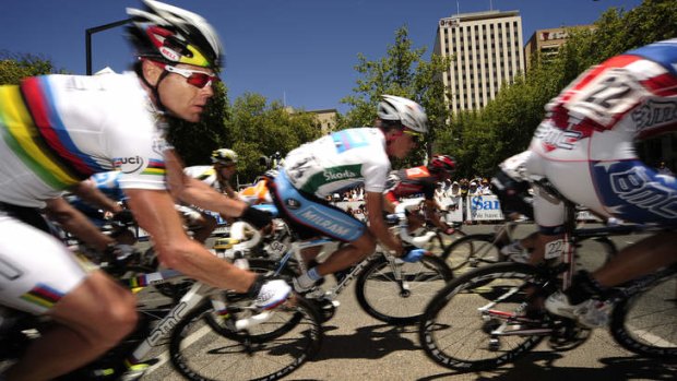 Confirmed: Cadel Evans in action at the 2010 Tour Down Under.