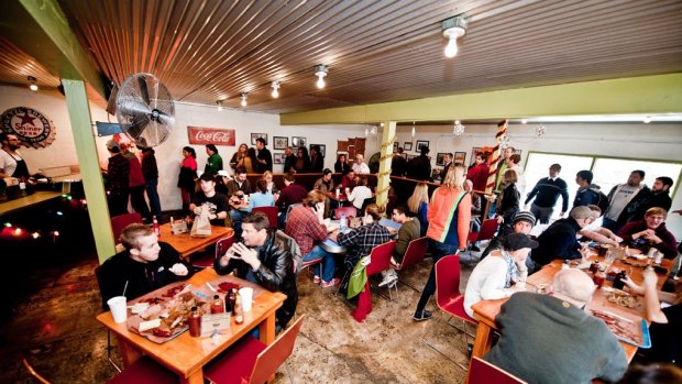 Diners feast at Franklin Barbecue in Austin.
