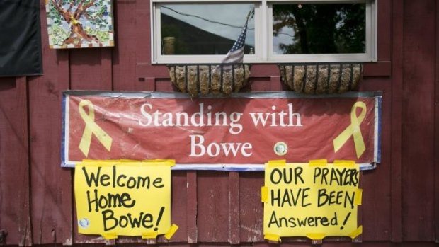 Home front: signs celebrating Sergeant Bergdahl's release in his hometown of Hailey, Idaho.