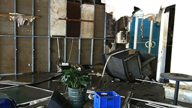 Inside Drift Cafe, which became submerged by water during the flood.