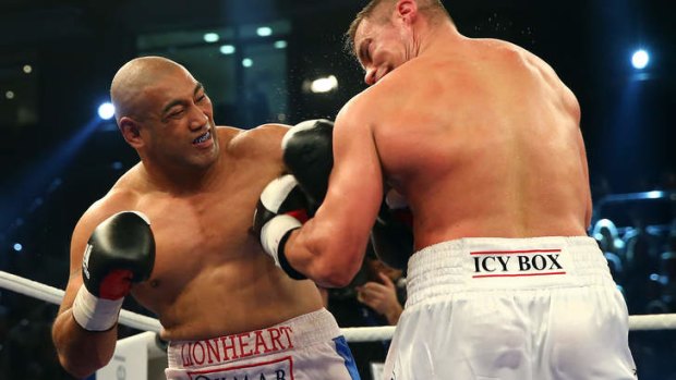 Alex Leapai trades blows with Russian Denis Boytsov during their November fight in Germany.
