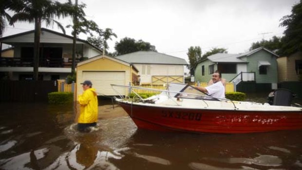 Evacuation by boat in the Brisbane suburb of Milton.