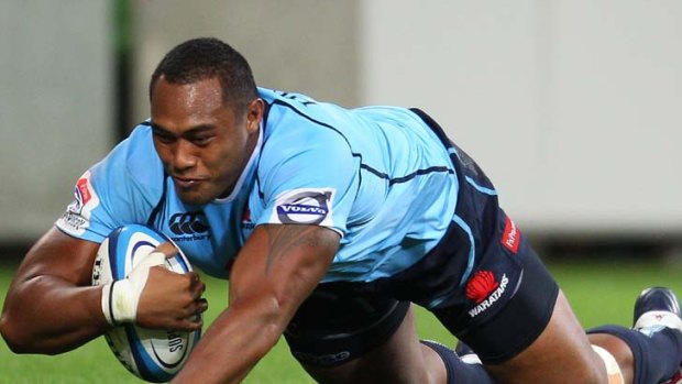 Broken drought &#8230; Waratahs front-rower Sekope Kepu scores his first try in Super Rugby.