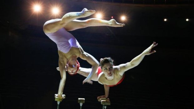 Performance acrobats from the world-renowned Circa Contemporary Circus (from left) Alex Mizzen and Kathryn O'Keeffe draw gasps from the audience during this dazzling collaboration between Circa and The Australian Brandenburg Orchestra. 