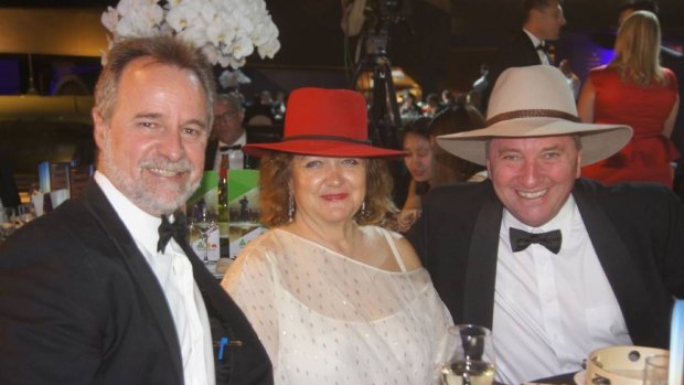 Night out: Nigel Scullion, Gina Rinehart and Barnaby Joyce at a National Agriculture Day celebration. 