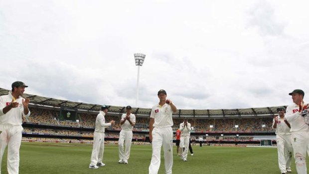 James Pattinson is applauded by team mates after his man-of-the-match performance.