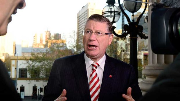 Premier Denis Napthine outside Parliament on Wednesday.