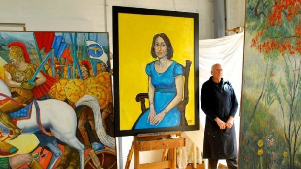 Salvatore Zofrea, with his entries in the Archibald, Sulman and Wynne prizes.