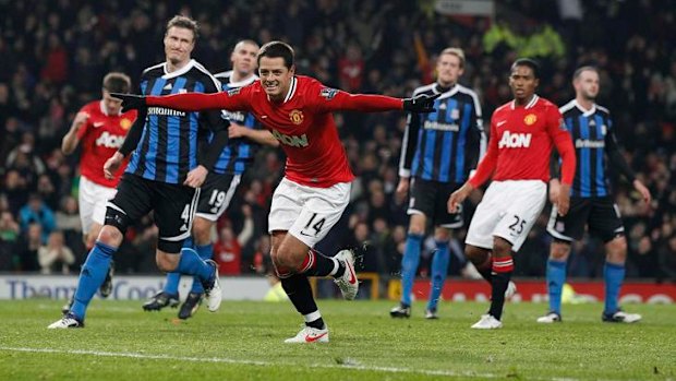 On the spot ... Manchester United's Javier Hernandez puts United in front with a penalty.