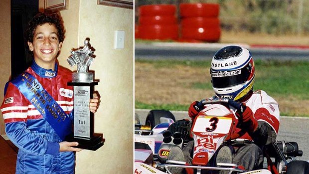 Daniel Ricciardo - with an early midget class trophy (left) and competing in his karting days (right).