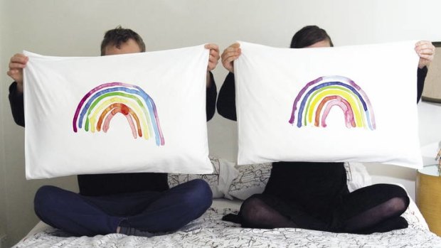 Pillow talk &#8230; Mike Mills's watercolour rainbow pillowcases at Third Drawer Down.