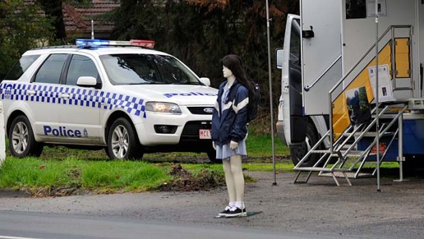 A mannequin dressed as Siriyakorn Siriboon near the police caravan in Albert Avenue, Boronia.