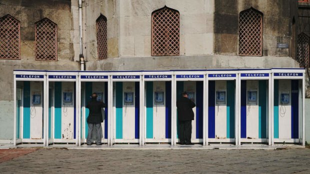 Phone boxes in Istanbul.