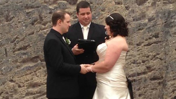 Terry Healy presiding over the wedding of Russell Frame and Rachel Black Frame.